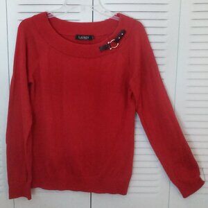 LRL LAUREN RALPH LAUREN L BLACK LABEL 100% COTTON SCOOP NECK HORSE BIT RIBBED